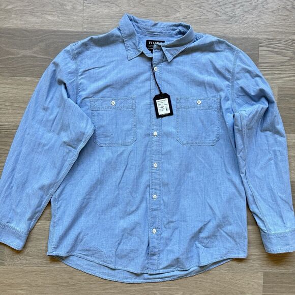 Filson Shirt Men XXL Chambray CPO Light Indigo Blue Lightweight Durable Chore - Picture 1 of 13